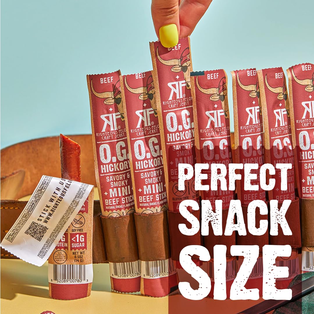Righteous Felon Mini Meat Sticks, 100% Grass-Fed Beef, 24 Count