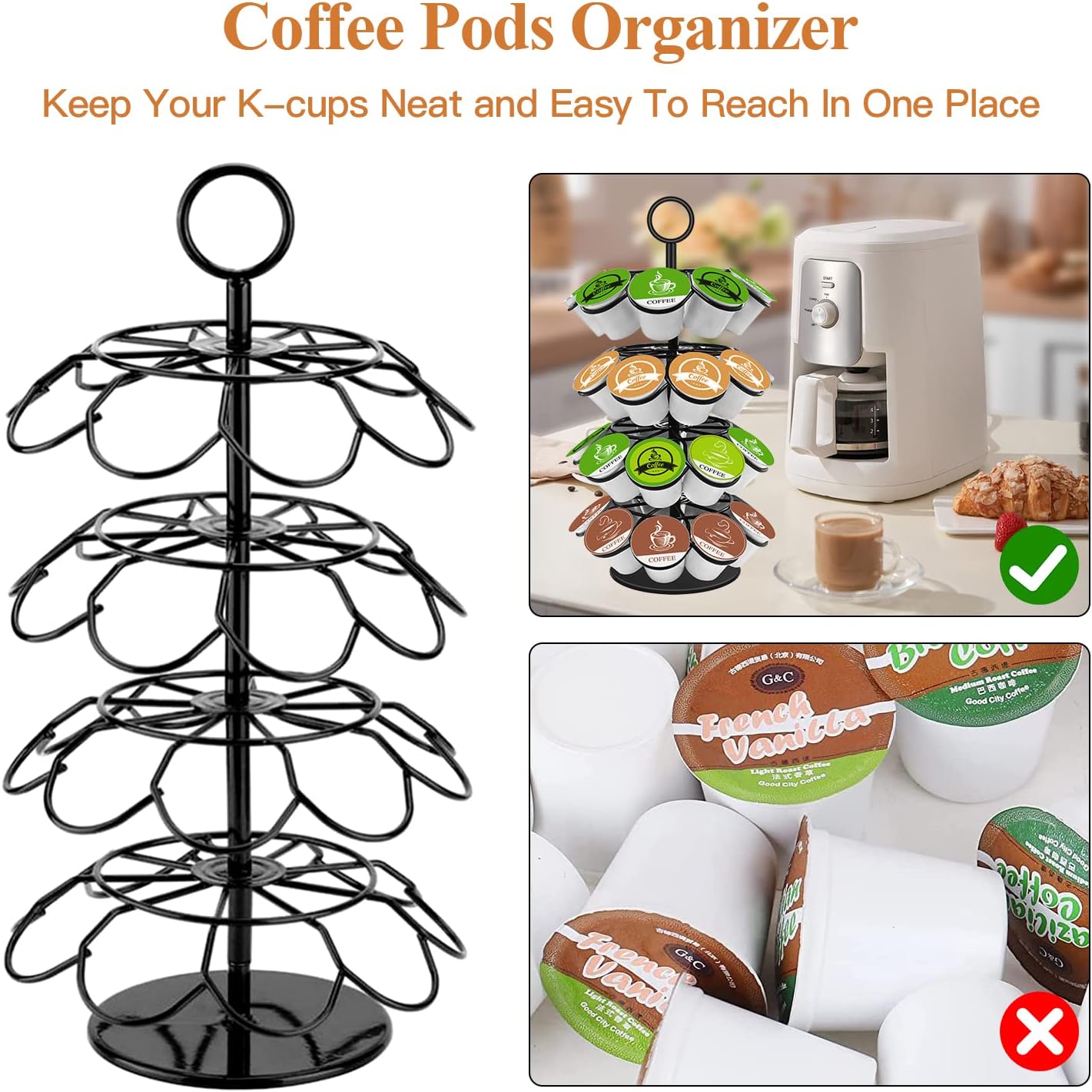 KIMIUP Coffee Pod Holder, K Cup Organizer Compatible with K-Cups(36 Pods) | Kitchen Detachable Coffee Pod Organizer for Countertop, Spins 360-Degrees