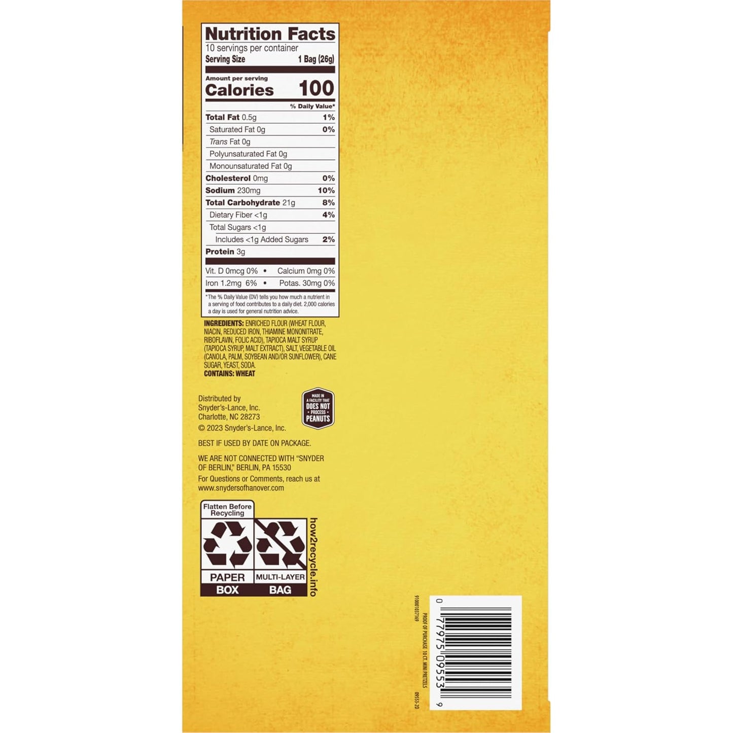 Snyder's of Hanover Mini Pretzels, 10 Count, 0.92 Oz, Individually Wrapped Snack Packs