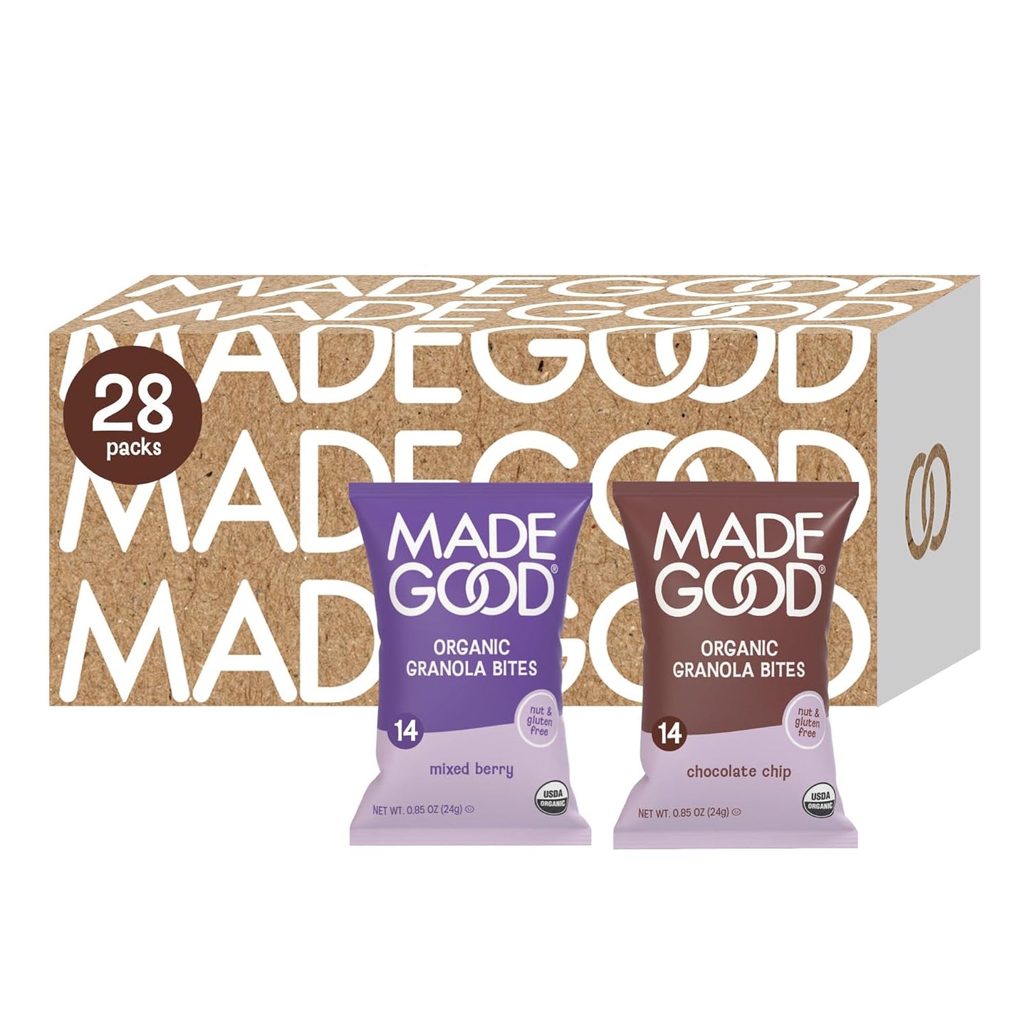 Organic and Gluten-Free Chocolate Chip Granola Bites, 28 Count, Individually Wrapped Snacks