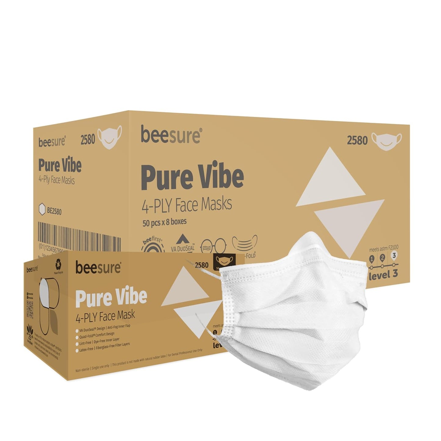 BeeSure Vibe Face Masks, Glamorous Pink, Latex-Free, Pack of 50