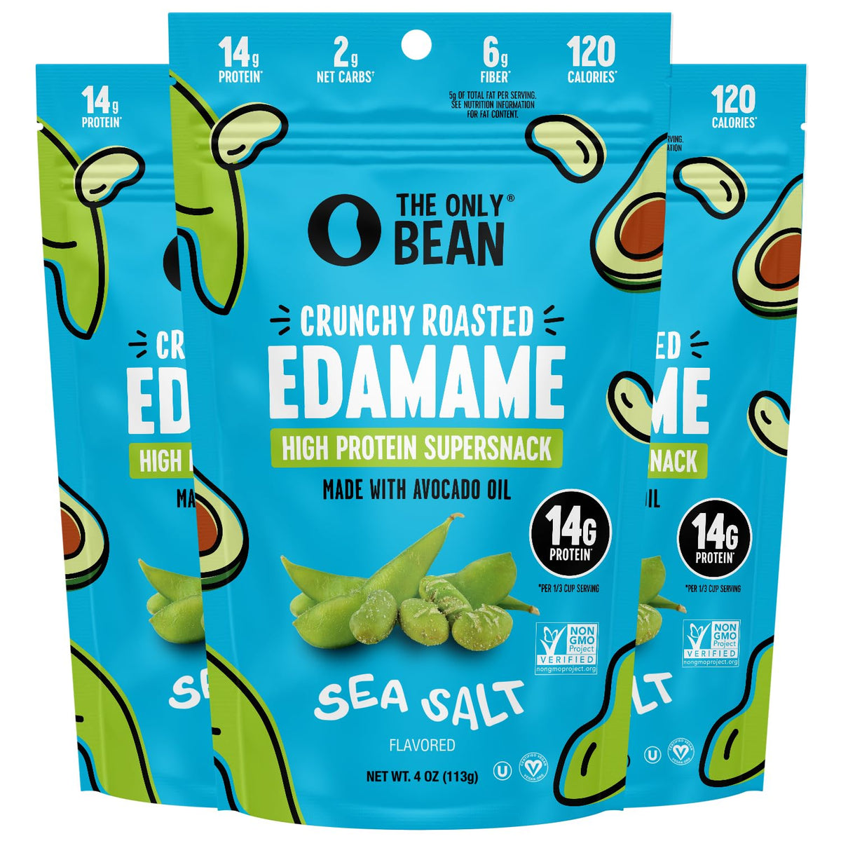 Crunchy Roasted Edamame Beans in Sea Salt, 4 oz, 3 Pack, Low Carb, Gluten-Free, Vegan