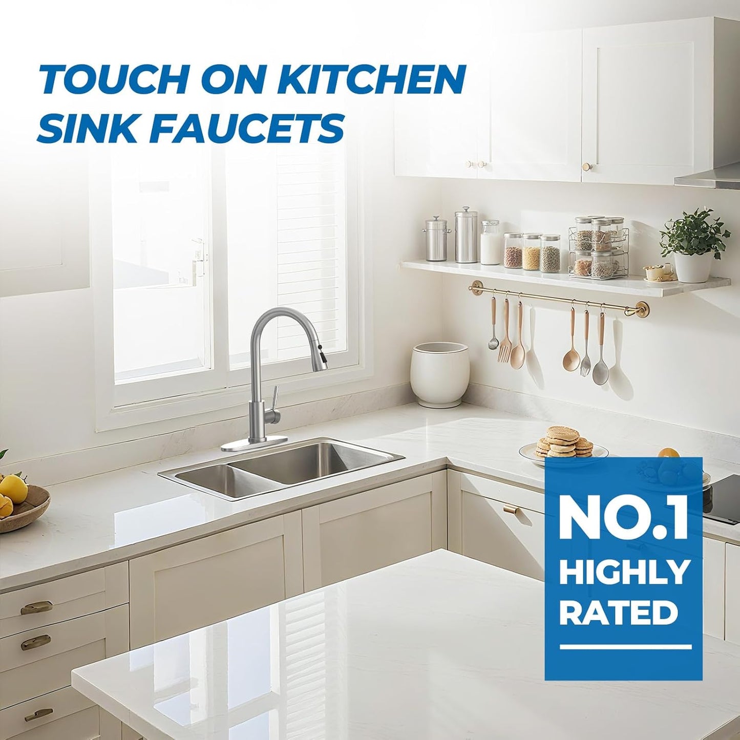 WEWE Single Handle High Arc Brushed Nickel Pull Out Kitchen Faucet,Single Level Stainless Steel Kitchen Sink Faucets with Pull Down Sprayer,Suitable for Laundry Rv Bar