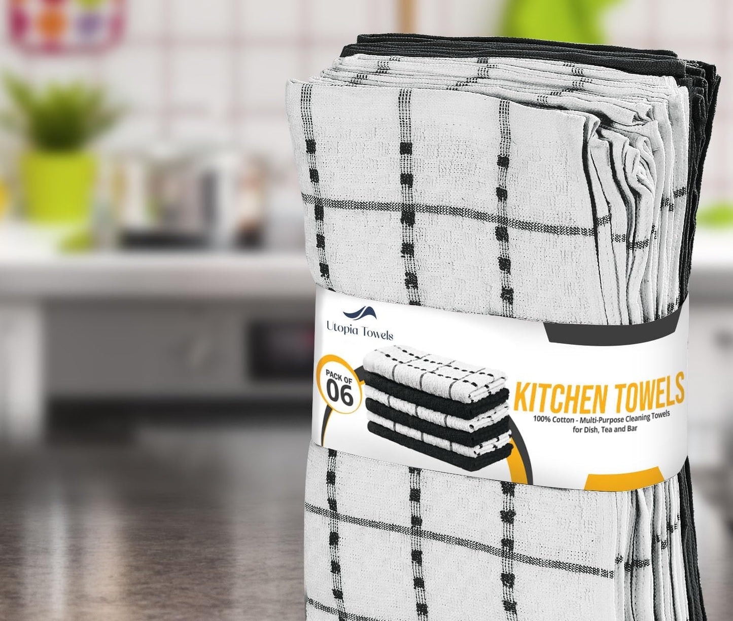 Utopia Towels - Kitchen Towels 12 Pack, 15 x 25 Inches, 100% Ring Spun Cotton Super Soft and Absorbent Linen Dish, Tea and Bar Towels Set, Black