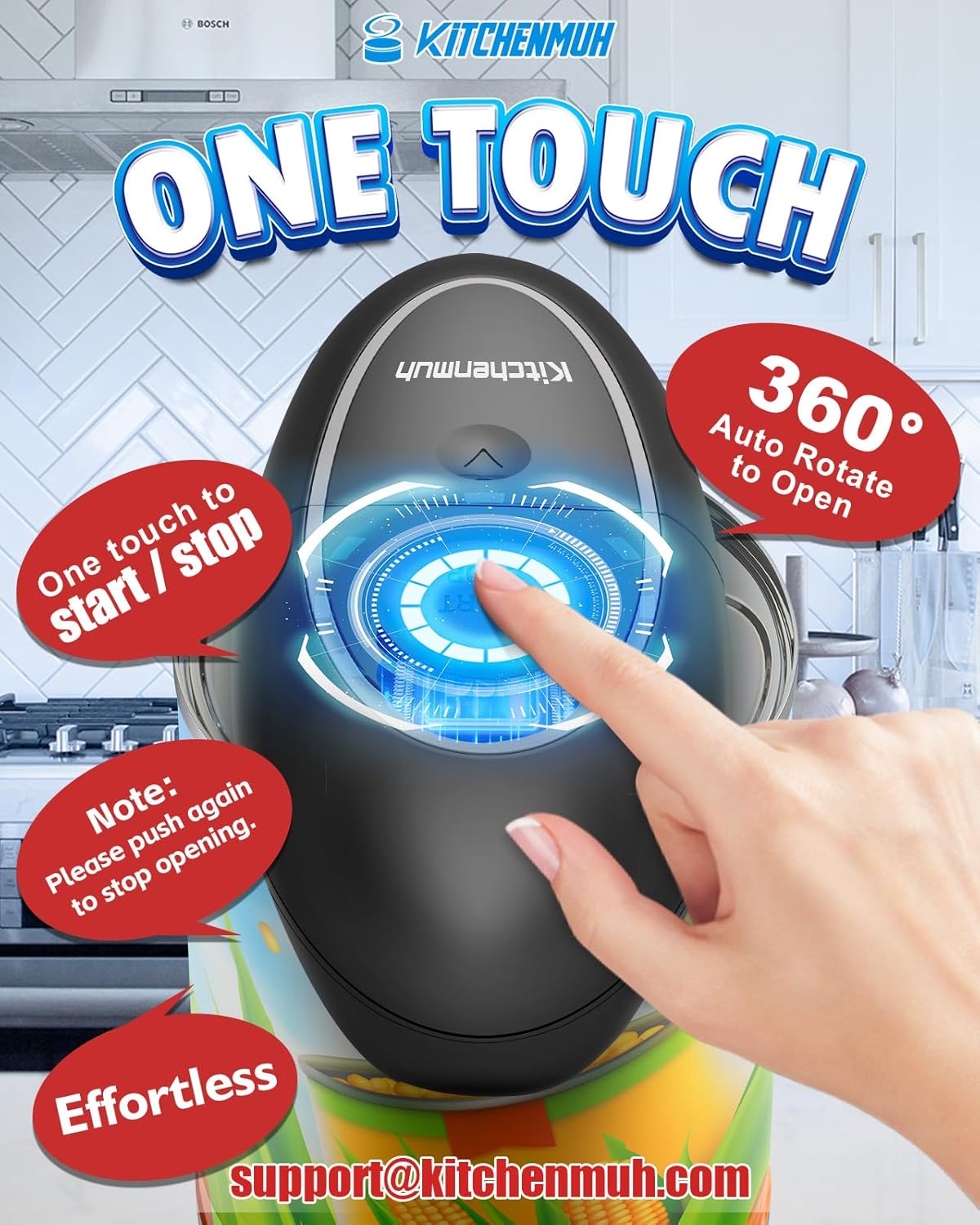 One Touch Electric Can Opener Fits All Can Sizes for Seniors with Arthritis, Battery Operated Can Opener with Smooth Edge, Food Safe Kitchen Gadgets Automatic Can Opener for Kitchen
