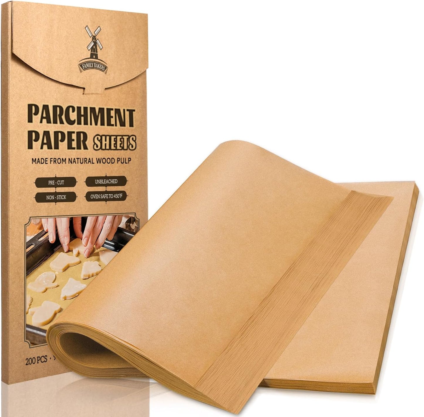 200 Pcs Parchment Paper Sheets, 12 x 16 Inch, Precut Non-Stick Parchment Sheets for Baking, Cooking, Grilling, Air Fryer and Steaming - Unbleached, Fit for Half Sheet Pans