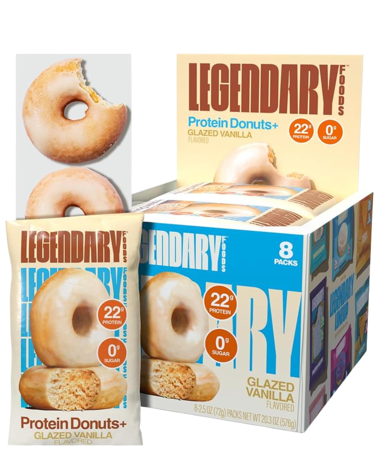 Glazed Vanilla Protein Donuts with 22g Protein, Zero Sugar, Gluten Conscious, Low Carb, Keto Suitable, 8 Pack