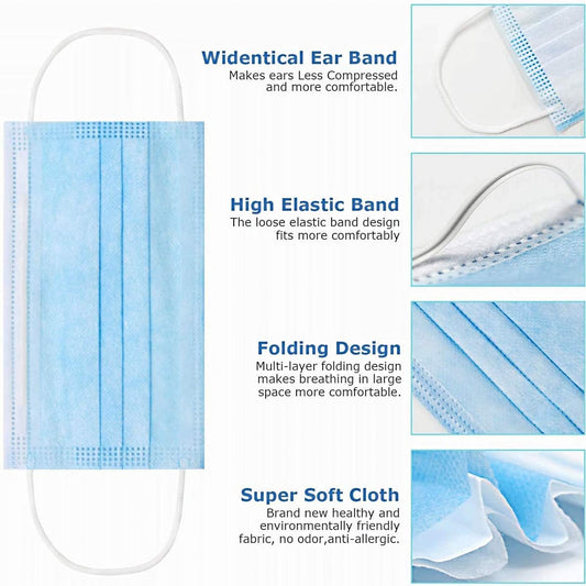 100 Pack Medical Disposable Face Masks for Protection 3 Layers Safety Face Masks