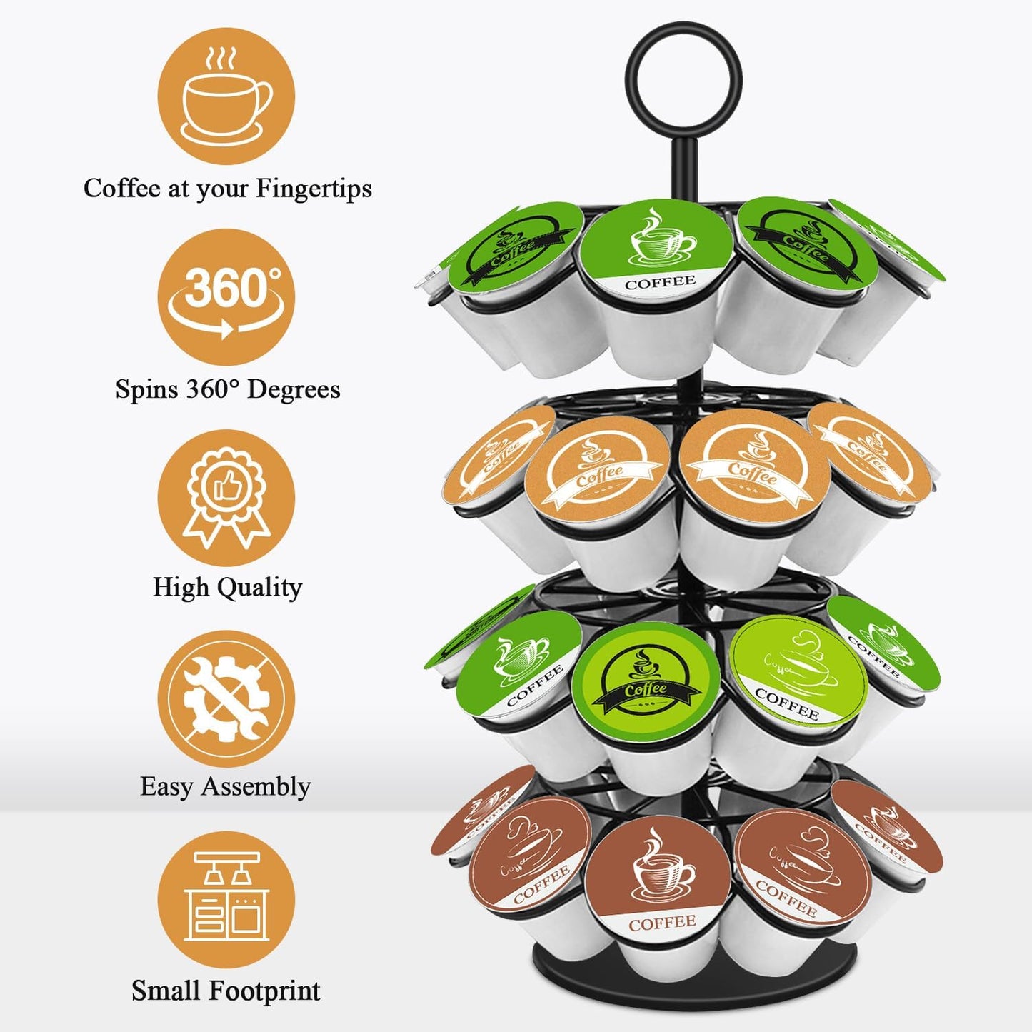 KIMIUP Coffee Pod Holder, K Cup Organizer Compatible with K-Cups(36 Pods) | Kitchen Detachable Coffee Pod Organizer for Countertop, Spins 360-Degrees