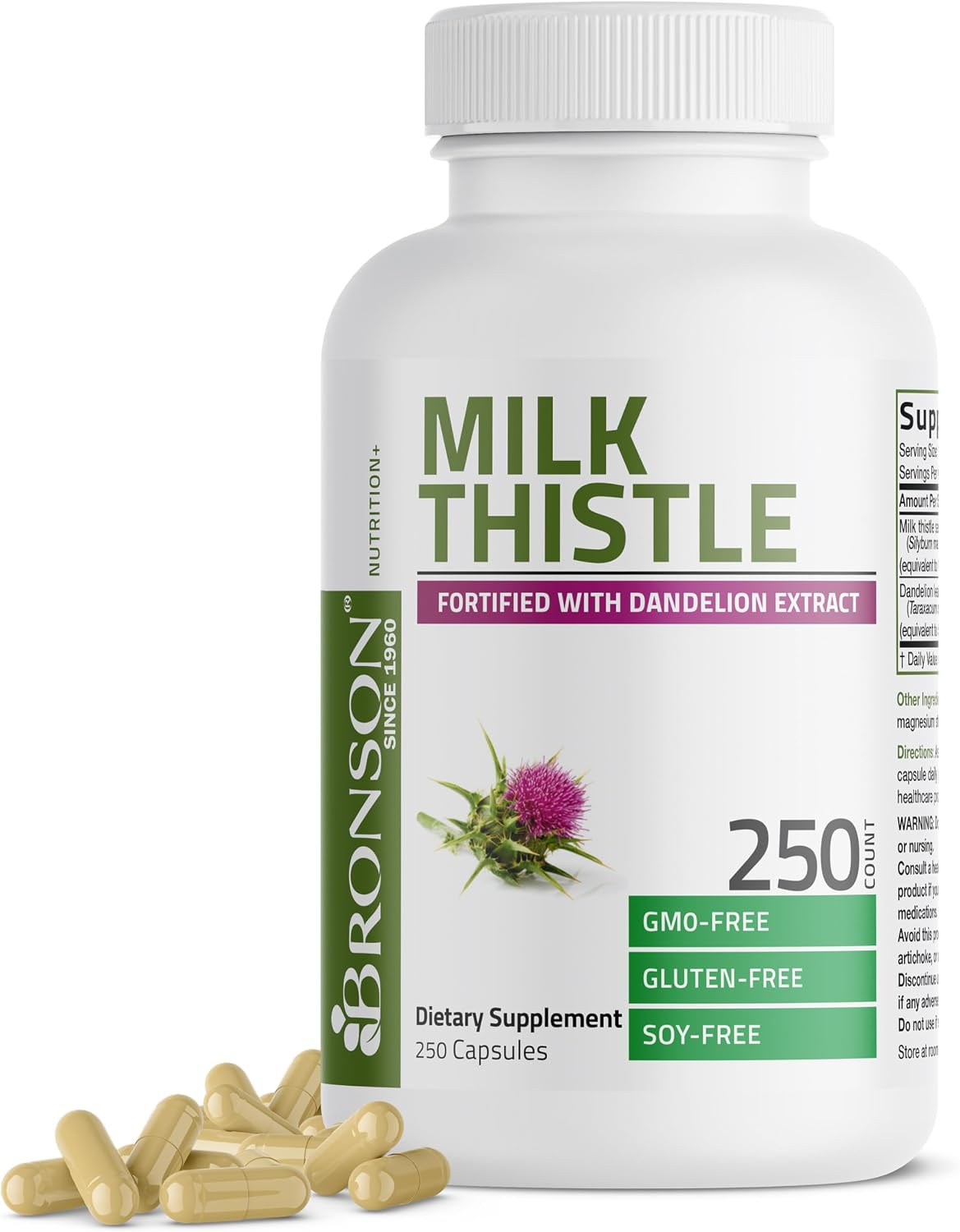 Bronson Milk Thistle Silymarin Marianum & Dandelion Extract Liver Health Support, Antioxidant Support, Detox, 120 Capsules