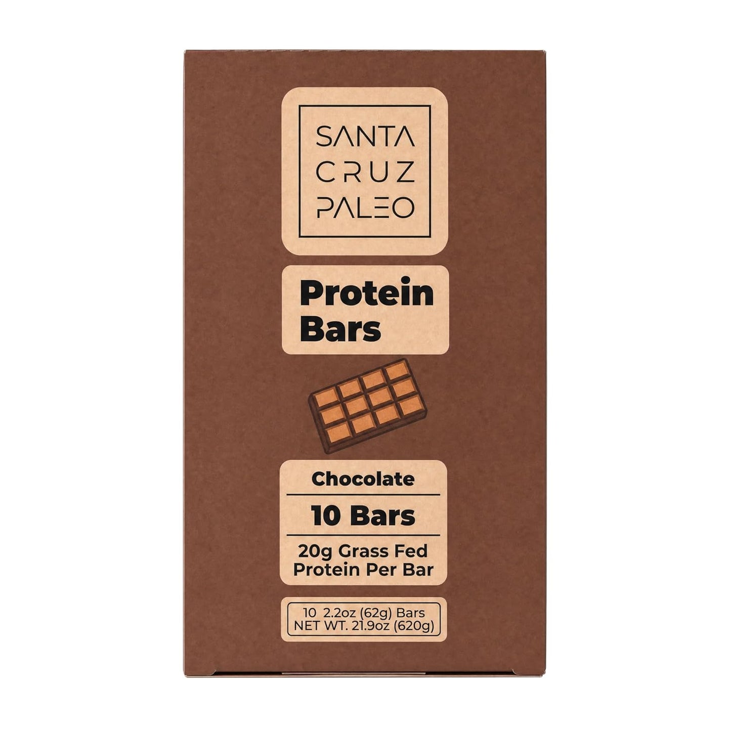 Grass-Fed Whey and Collagen Protein Bar, 20g Protein, Chocolate Flavor, Pack of 10