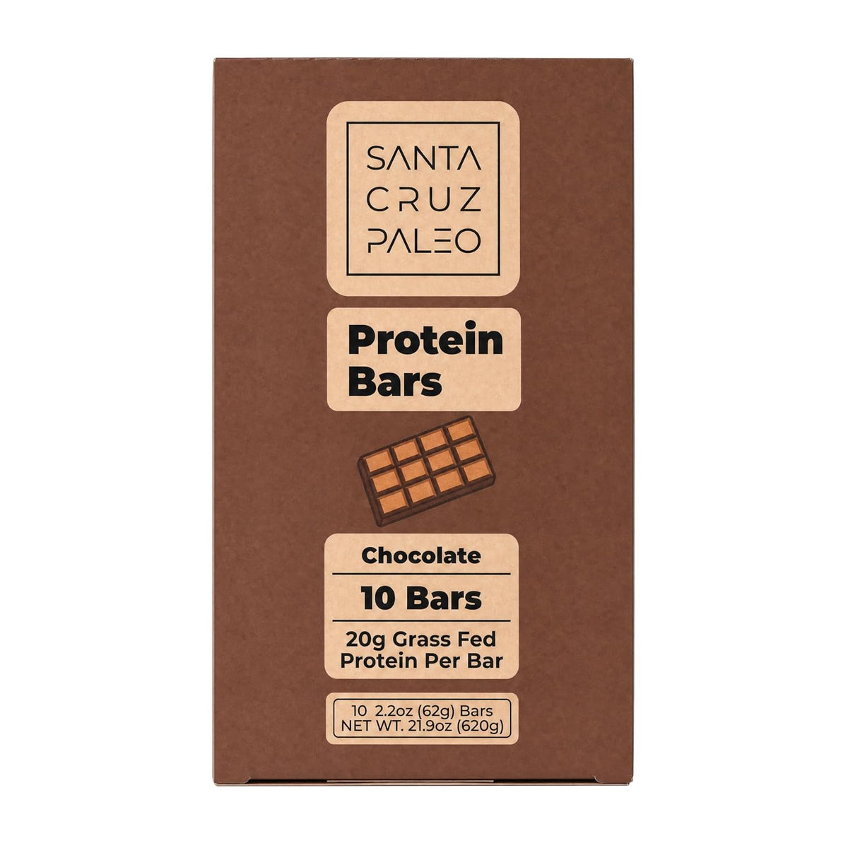 Grass-Fed Whey and Collagen Protein Bar, 20g Protein, Chocolate Flavor, Pack of 10