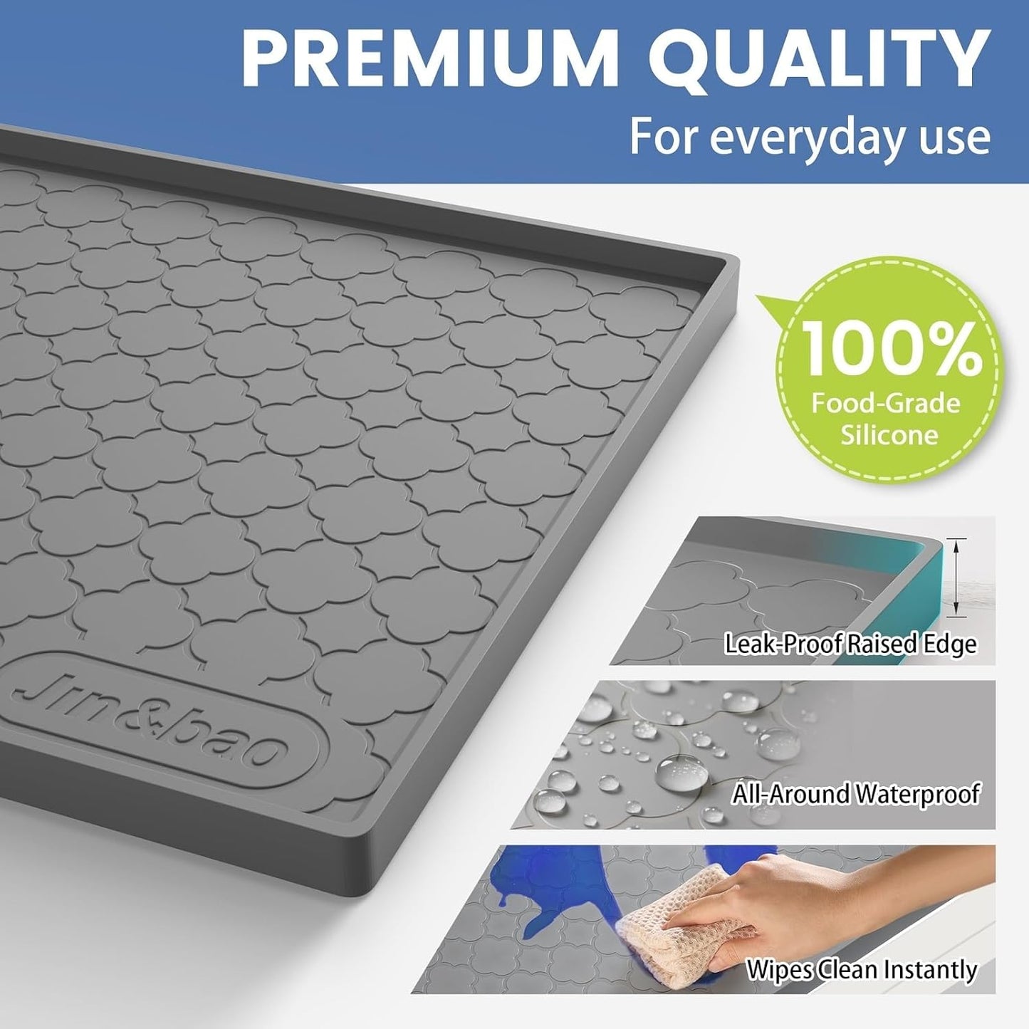 Jin&Bao Under Sink Mat 34" x 22" Waterproof Silicone Cabinet Kitchen Liner | Silicone under kitchen sink mat,cabinet protector,bathroom shelf liner,raised edge,anti-slip,easy to clean & dishwasher safe