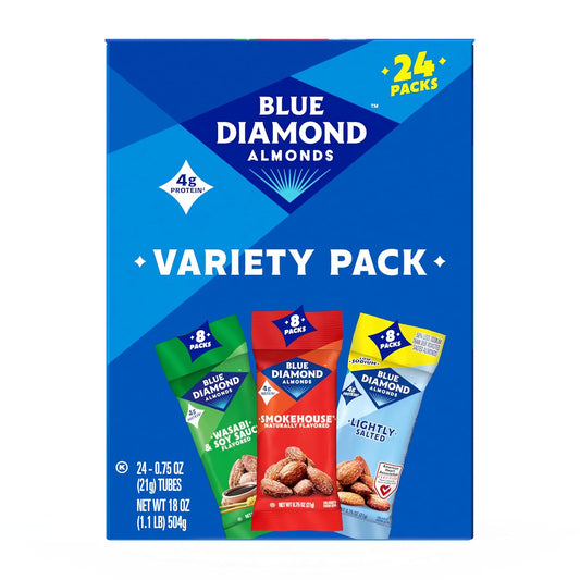 Blue Diamond Almonds Snack Variety Pack, 24 Count, 0.75 oz Individual Gluten Free Packs, Kids, Office, School, On-the-go