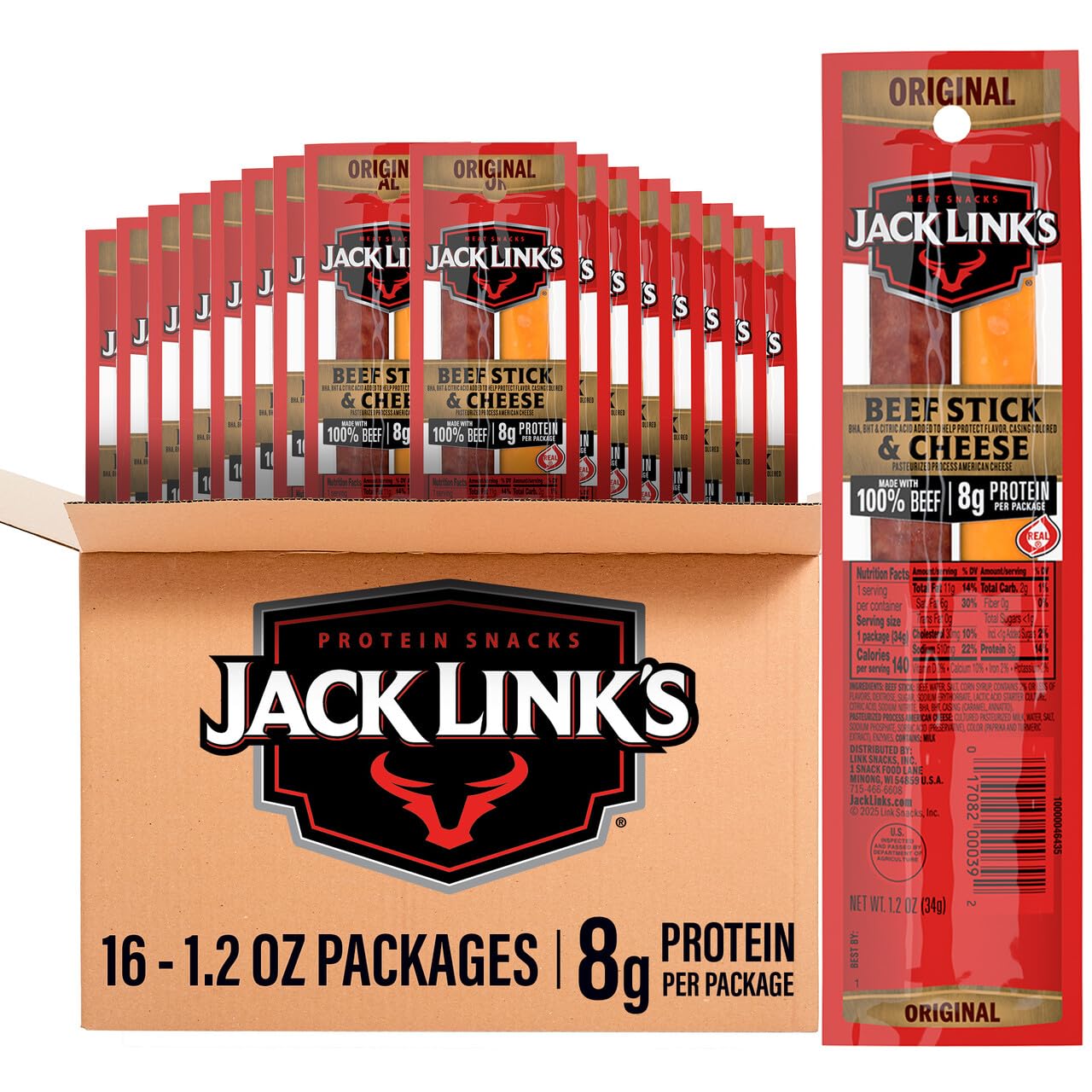 Jack Link's Jalapeno Beef Jerky Sticks and Cheese Sticks Combo, 16 Pack, 1.2 oz Snack Packs