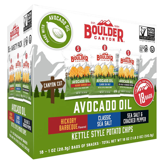 boulder canyon avocado oil kettle style potato chips 18 count variety pack gluten-free non-gmo