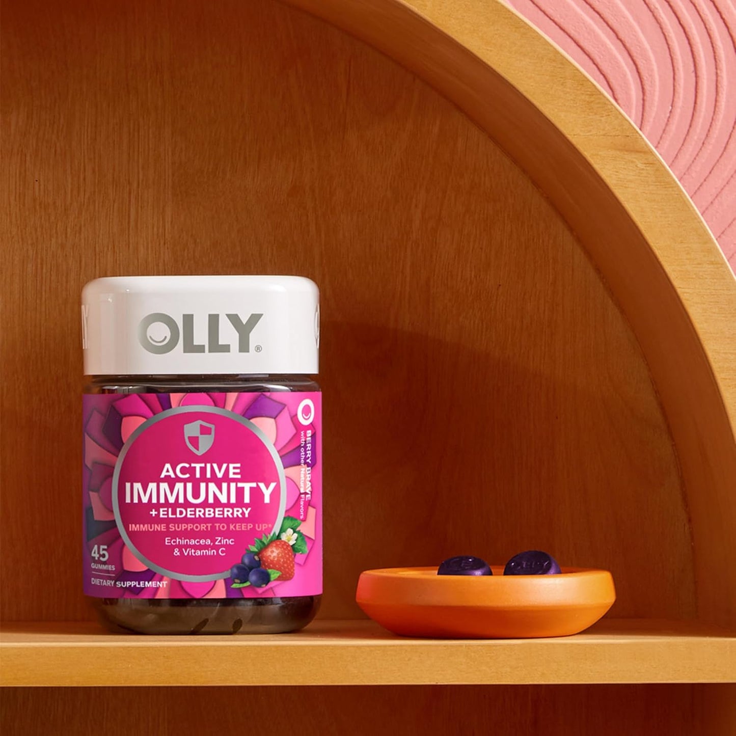 OLLY Active Immunity Gummy, Elderberry, Zinc, Vitamin C, Berry Flavored, 15 Day Supply