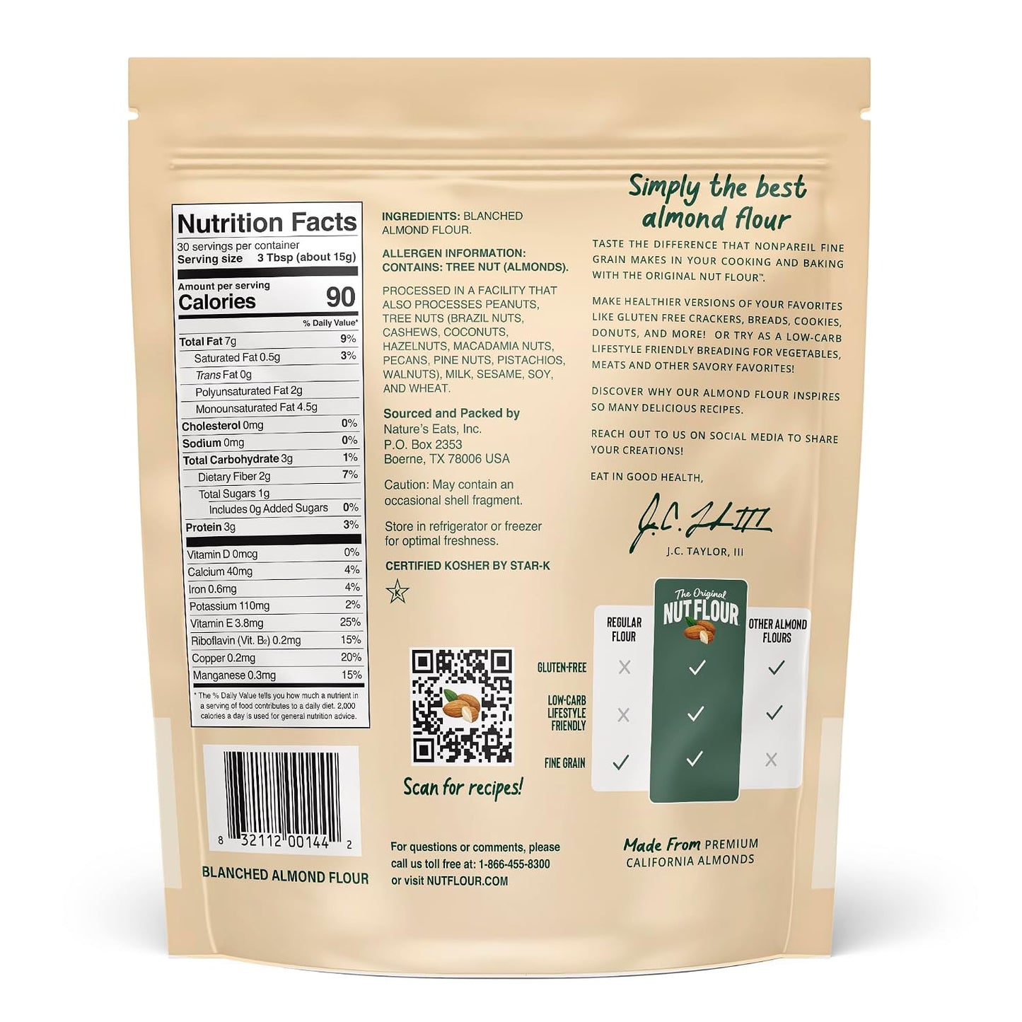 Nature's Eats Superfine Almond Flour - Finely Sifted, Blanched Gluten Free Nut Flour for Low Carb & Vegan Baking - 16 oz