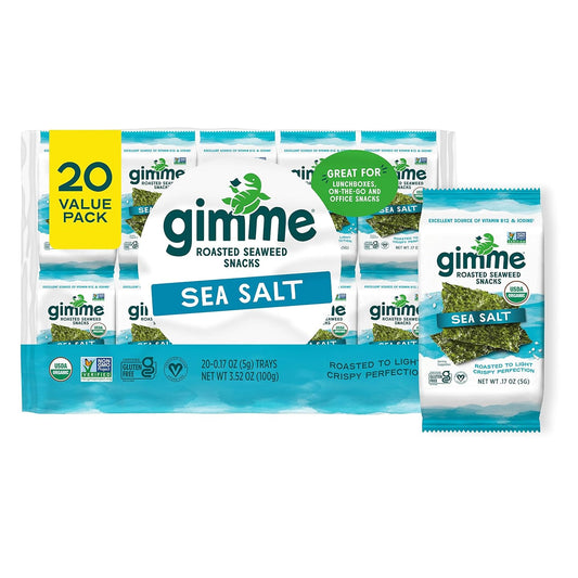 Gimme Organic Premium Roasted Seaweed Snacks, Sea Salt, 20 Count, Keto, Vegan, Gluten-Free