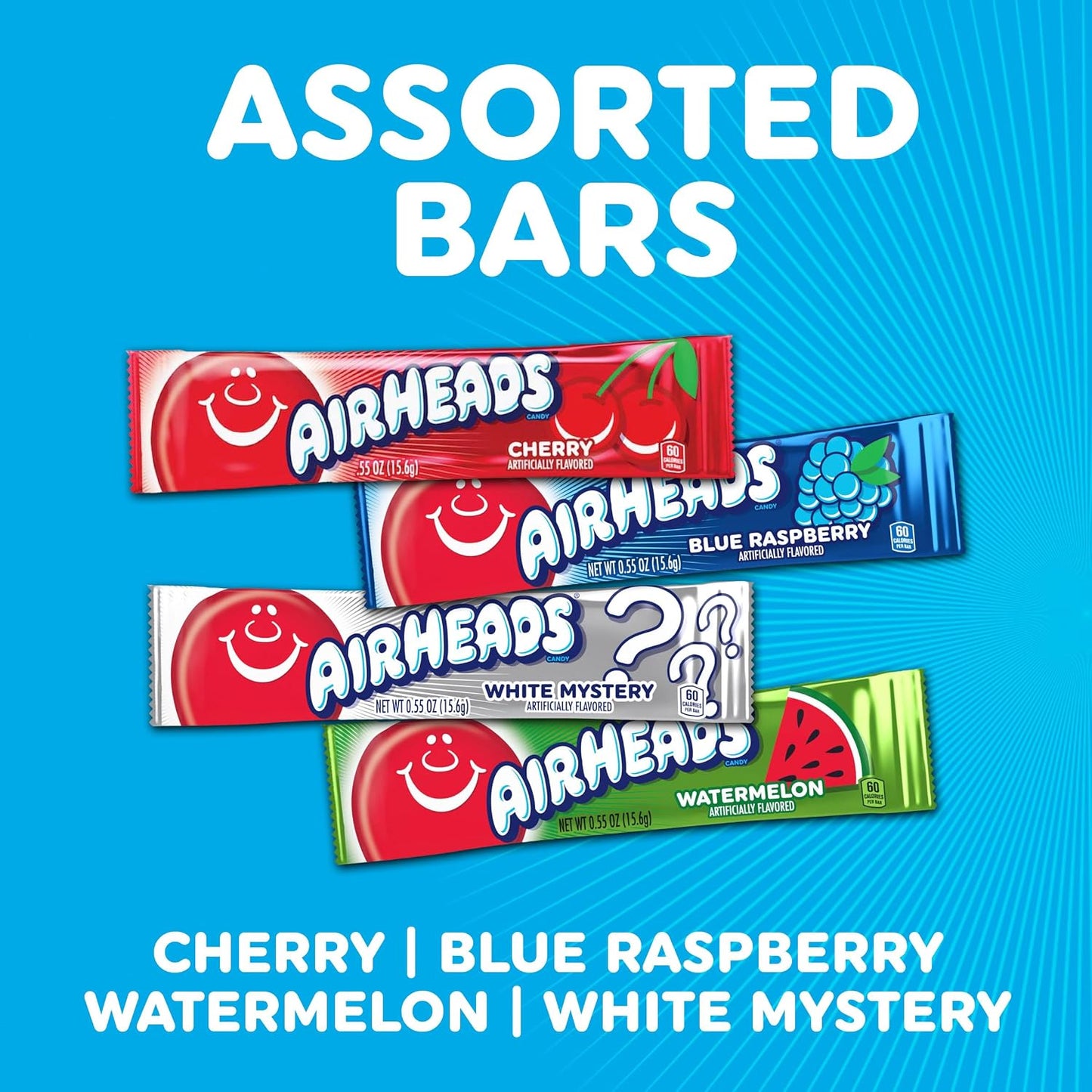 Airheads Full-Size Candy Bars Variety Pack Individually Wrapped 60 Count Box