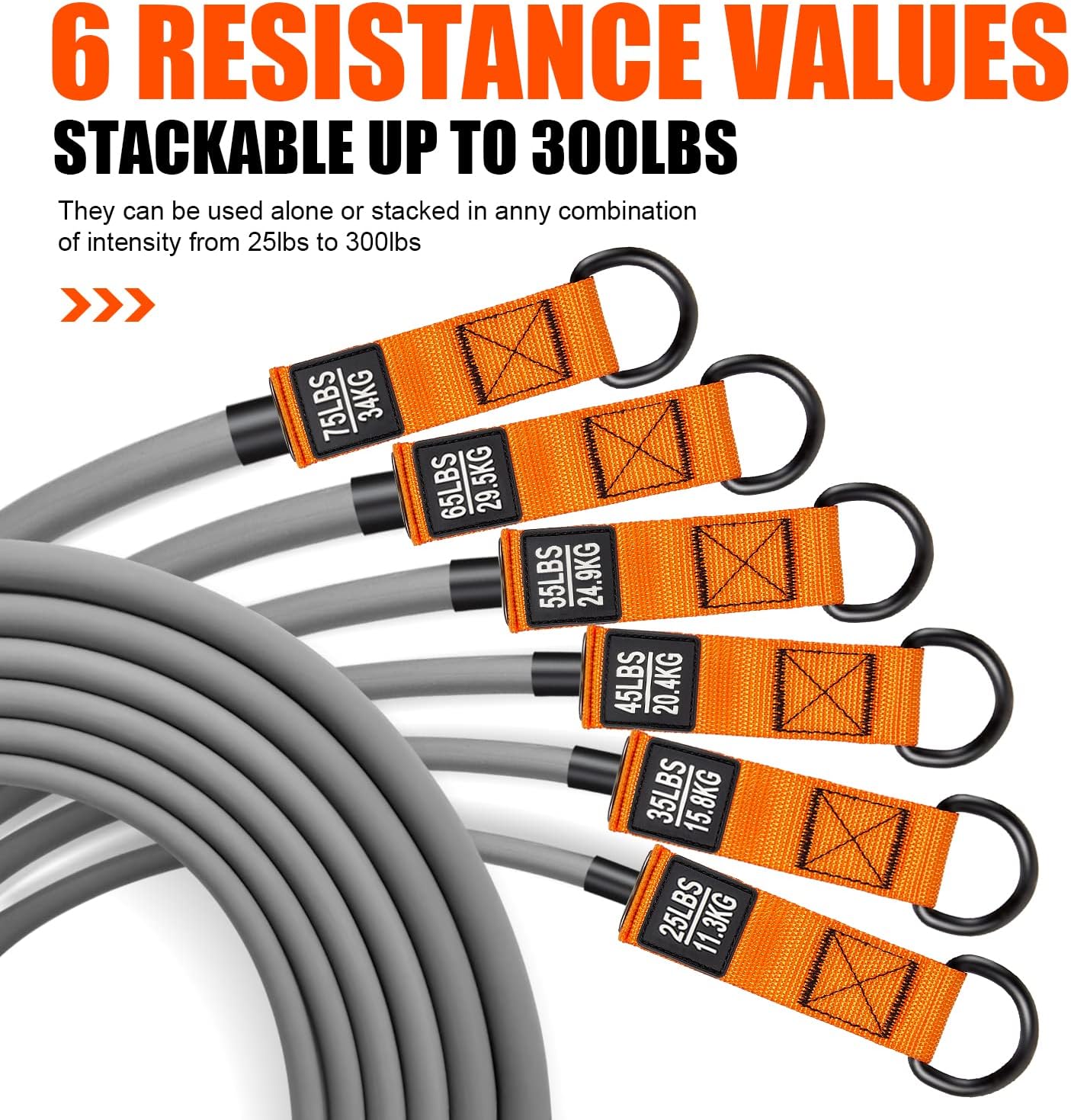 HPYGN Heavy Resistance Bands 300LBS Exercise Bands Set