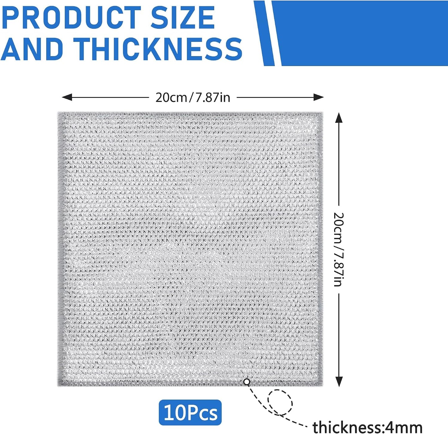 Aidoclip Non-Scratch Steel Wool Dishcloths Kitchen Scrubbers | Durable Pads Handle Wet or Dry Scrubbing on Dishes, Sinks and Cookware, Helping Lift Grease Without Scratching Surfaces.