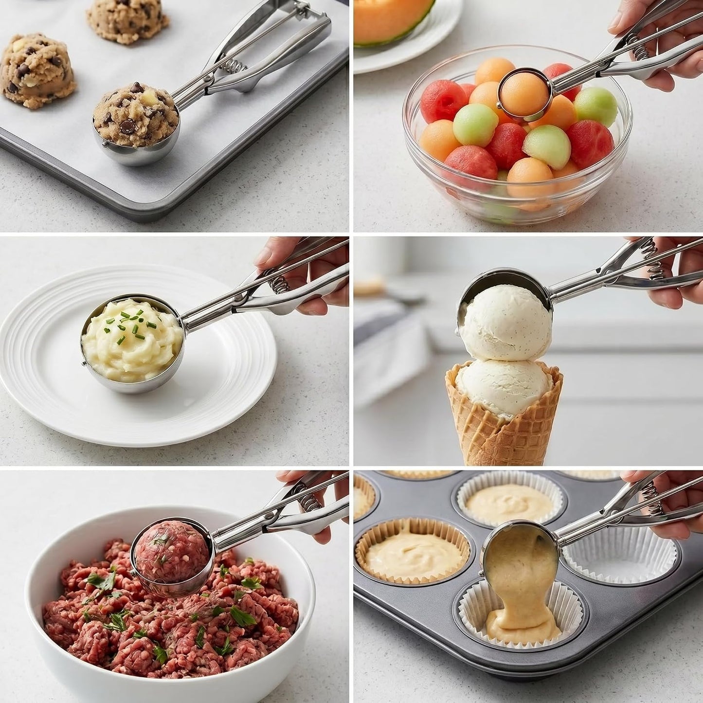 Ice Cream Scoop, 3Pcs Cookie Scoop Set, 18/8 Stainless Steel Cookie Dough Scoop, Cookie Scoops for Baking Set of 3, Ice Cream Scooper with Trigger Release, Cookie Scooper for Baking