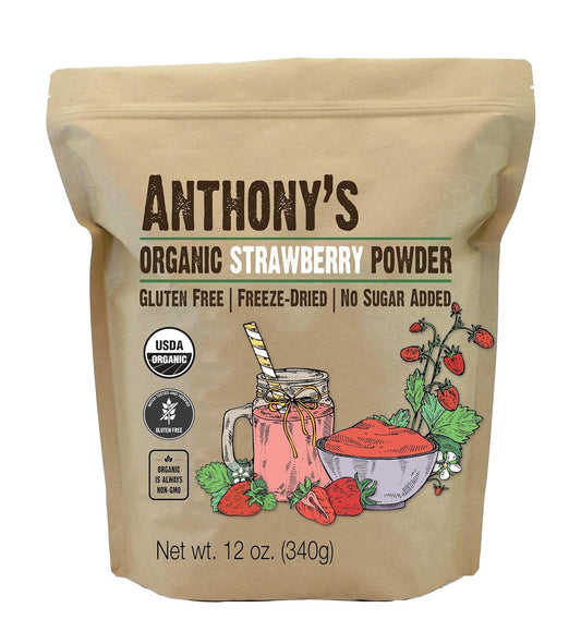 Anthony's Organic Strawberry Powder, 12 oz, Freeze Dried, Gluten Free, Non GMO
