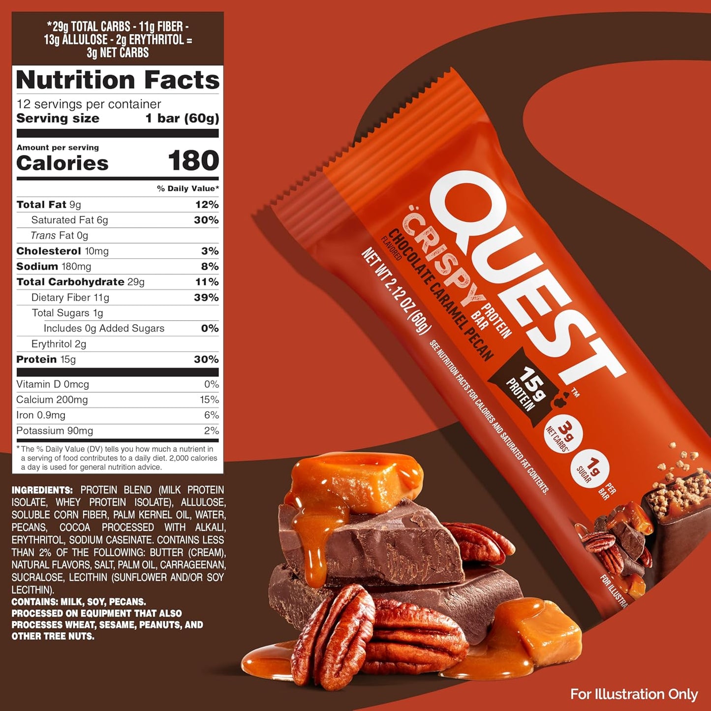 Quest Nutrition Crispy Chocolate Caramel Pecan Hero Protein Bar, 12 Count