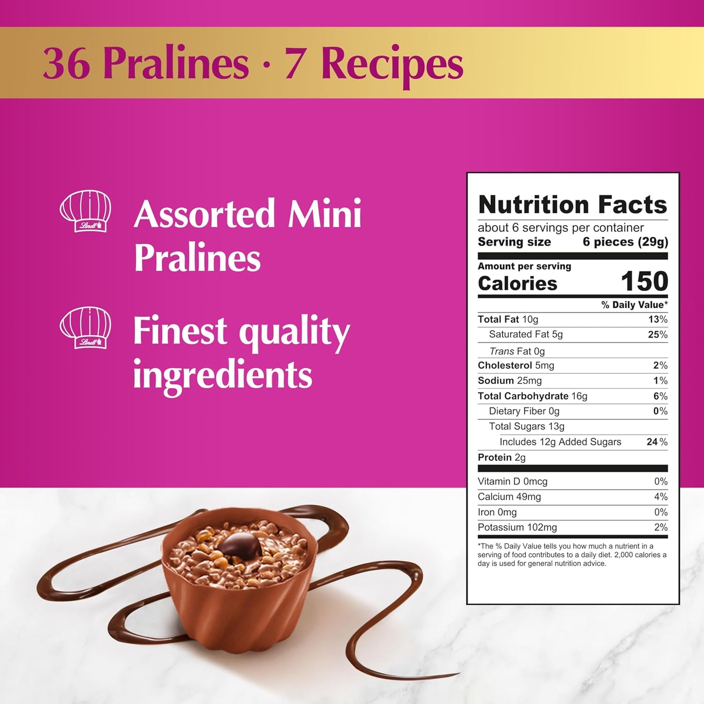 Lindt Mini Pralines, Assorted Chocolate Candy Pralines With Premium Filling, Great For Gift Giving, 6.2 oz. Gift Box