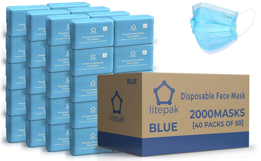 2,000pcs Disposable Face Masks 3 Ply Breathable Blue 40 Packs of 50