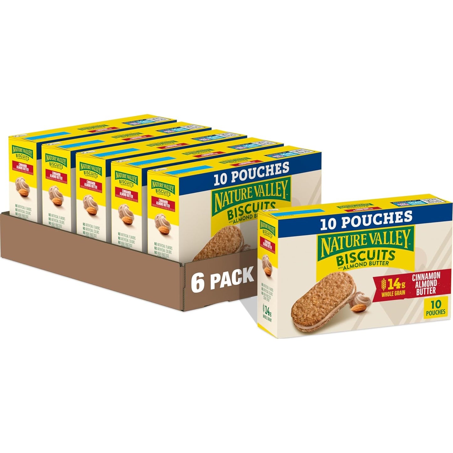 Nature Valley Cinnamon Almond Butter Biscuit Sandwiches, 10 Bars, 13.5 oz, Pack of 6