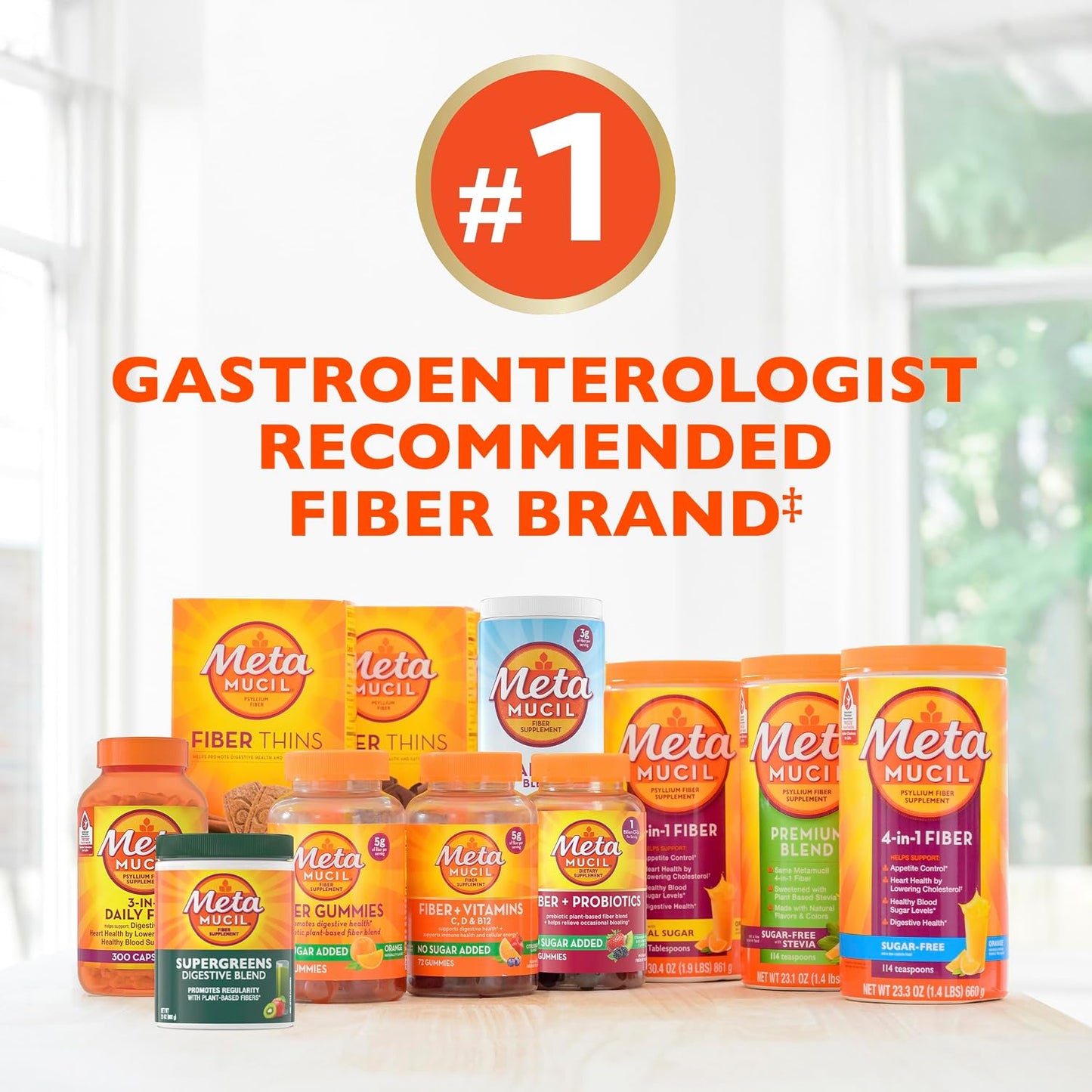 Metamucil 4-in-1 Psyllium Husk GLP-1 Friendly Fiber Supplement, Sugar-Free, 180 teaspoons, Orange Flavored, Daily Fiber Powder for Digestive Health, made with Plant-Based Psyllium Husk Fiber