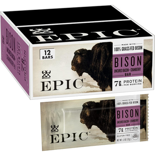 Grass-Fed Bison and Uncured Bacon Protein Bars, 12 Count, 15.6 oz Box