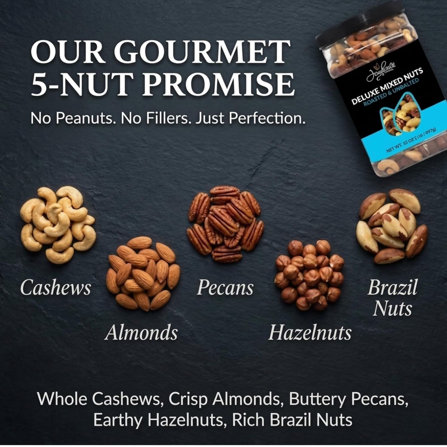 Jaybee's unsalted mixed nuts, 32 oz, roasted deluxe nut mix