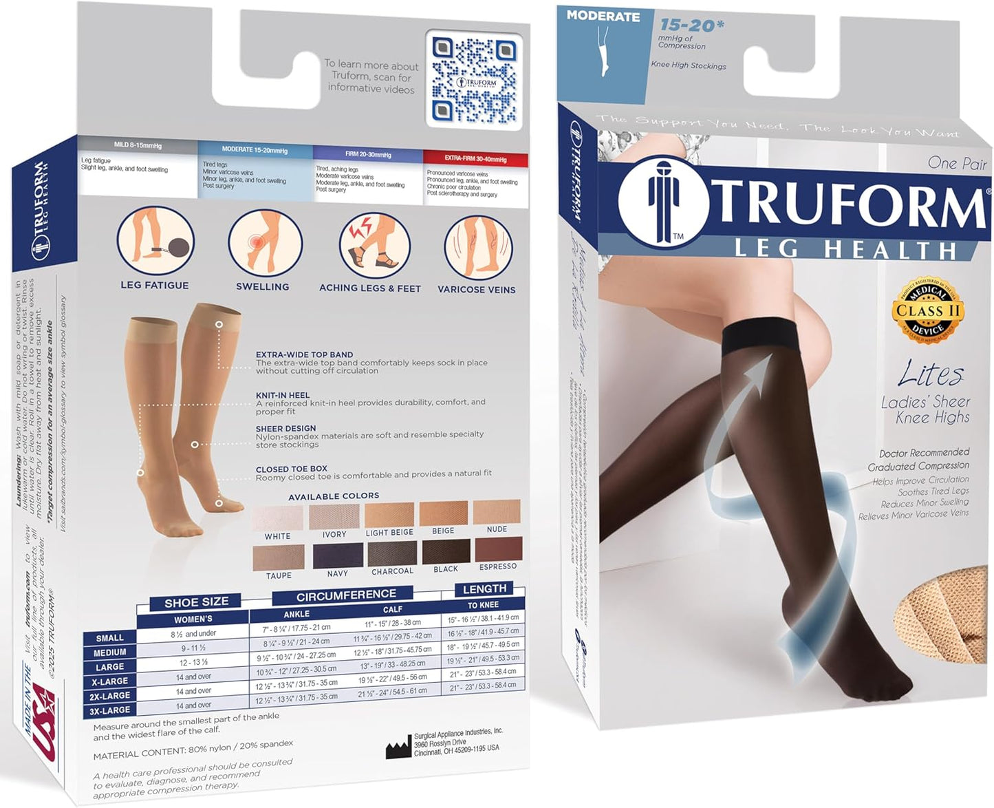 Truform 15-20 mmHg Women's Knee High Compression Stockings, 20 Denier, Nude, Medium