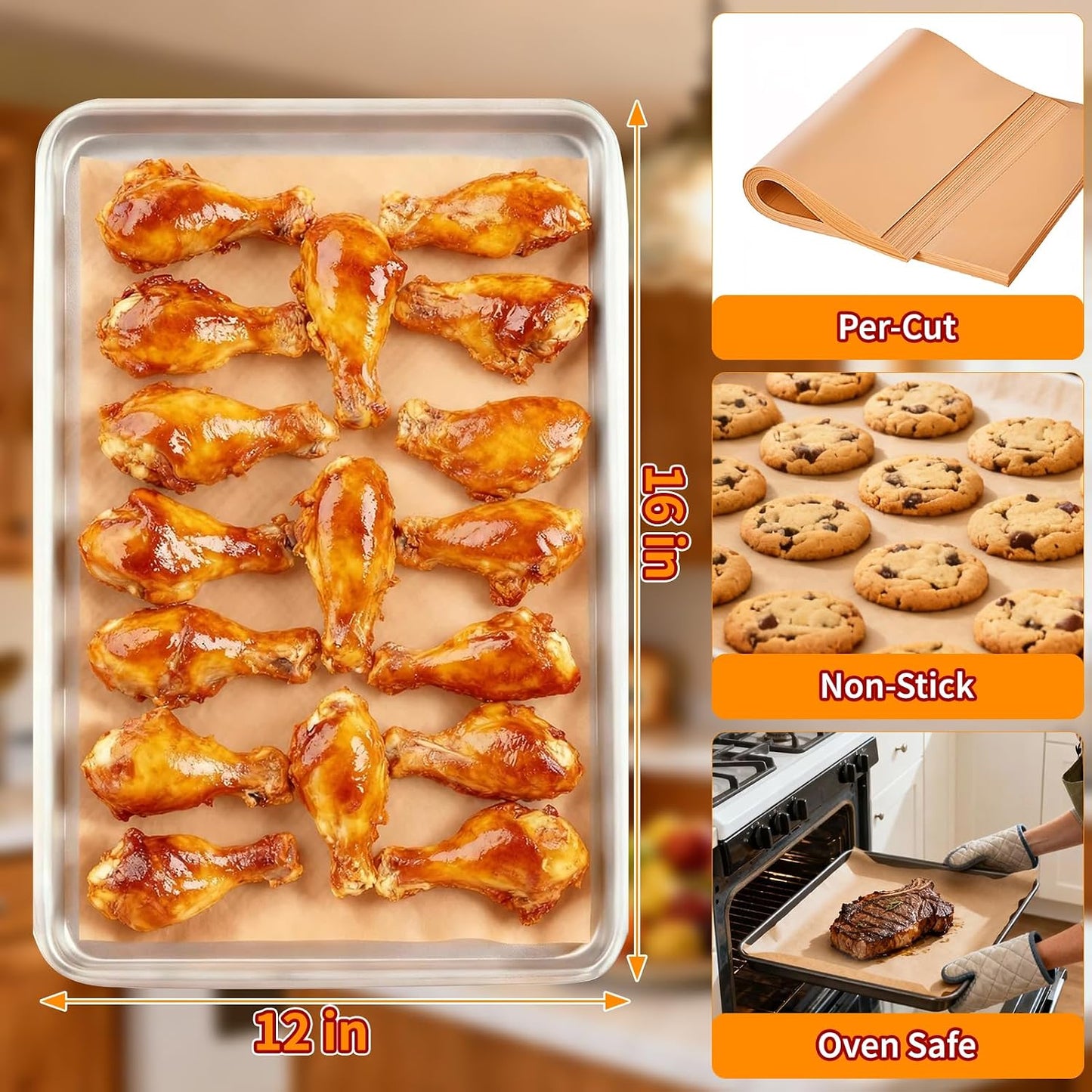 YUANYE 400PCS Parchment Paper Baking Sheets, 12"x16" Unbleached Precut Half Parchment Paper for Baking, Non-Stick Baking Paper for Baking, Grillin, Steaming Bread Cookies, Oven, Air Fryer, Microwave