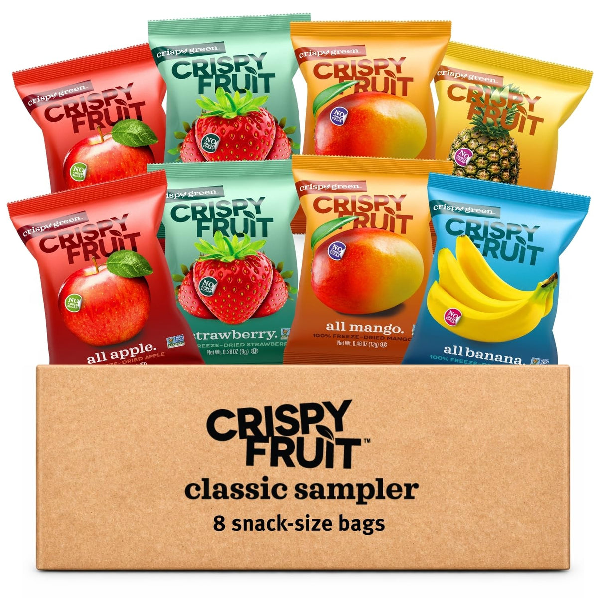 Crispy Green Classic Sampler, 8-count, Freeze-Dried Fruit Variety Pack, Single-Serve Bags