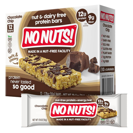 No Nuts! Chocolate Chip Protein Bars, 100% Nut-Free, Vegan, Gluten-Free, Non-GMO, Organic, Kosher, 12 Count