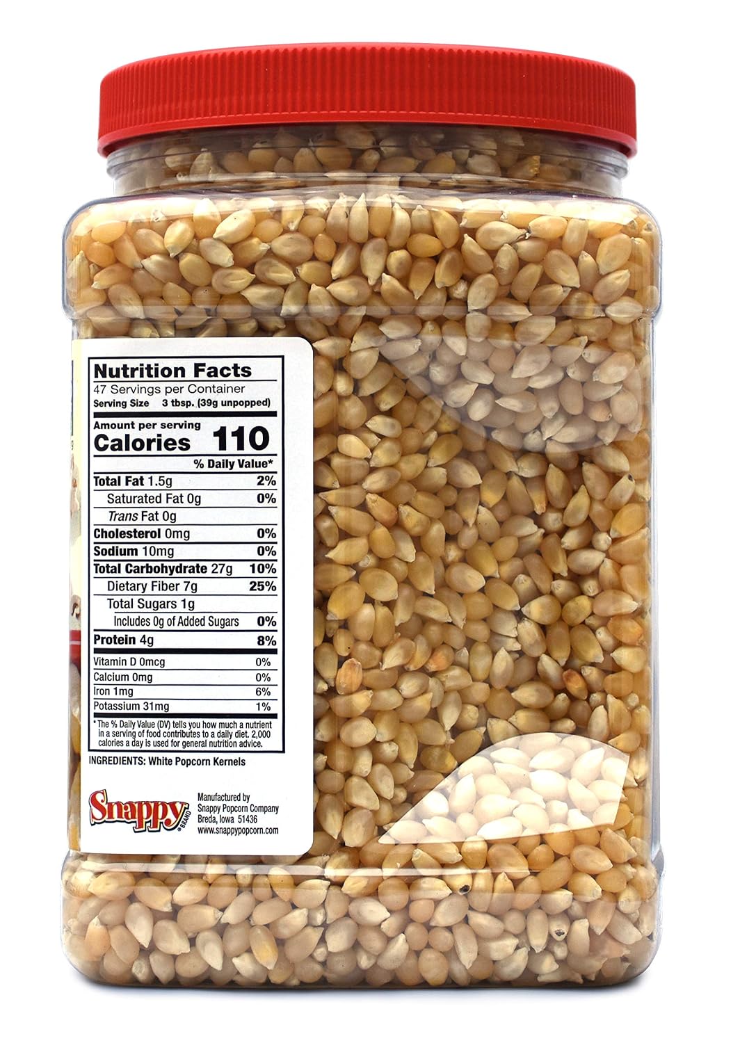 Snappy White Popcorn, 4 Pounds, Kernels, Non-GMO, Gluten Free, High Fiber Snack