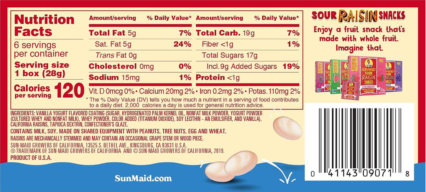 Sun-Maid vanilla yogurt coated raisins (6 pack) 1 oz snack-size boxes for lunch and back to school