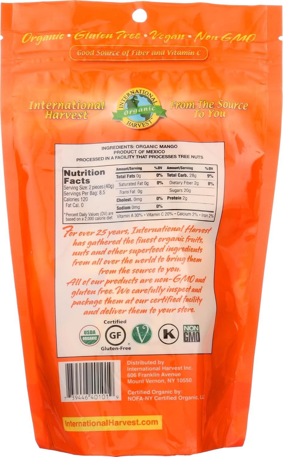 International Harvest Organic Mango Slices 12 Ounce Dried Fruit