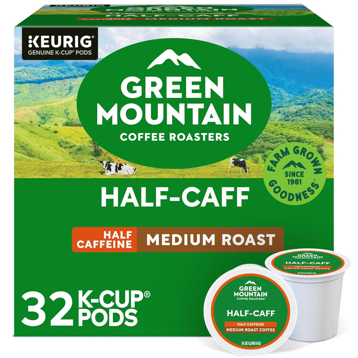 Green Mountain Coffee Roasters Half Caff Keurig K-Cup Pods 32 Count Medium Roast