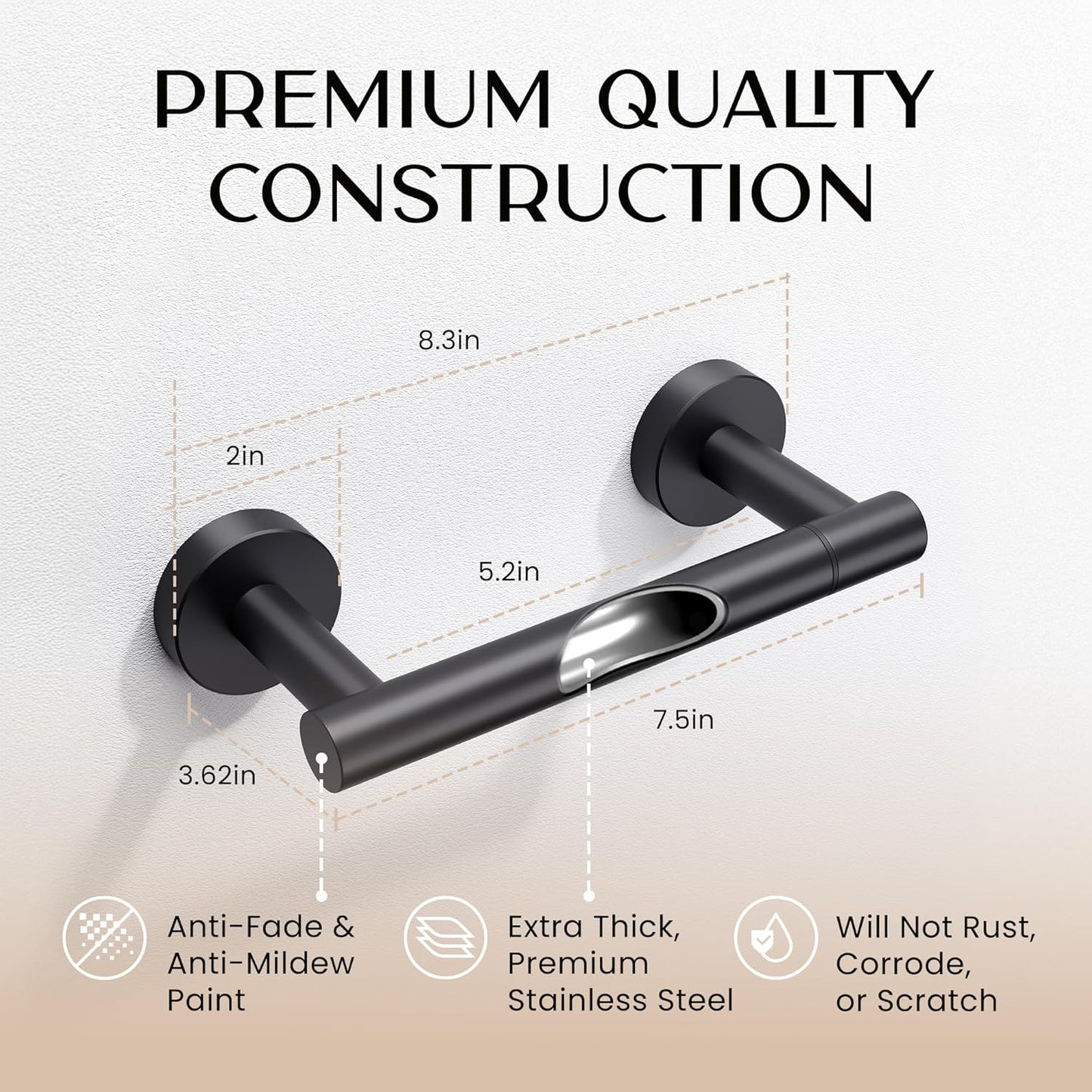 Day Moon Matte Black Toilet Paper Holder - Wall Mount Modern Roll Holder for Bathroom