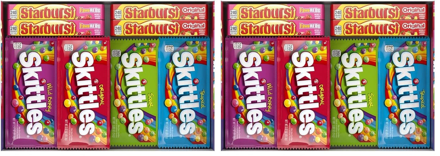 Bulk box of assorted SKITTLES and STARBURST candies, 37.05 oz, 18-count variety mix