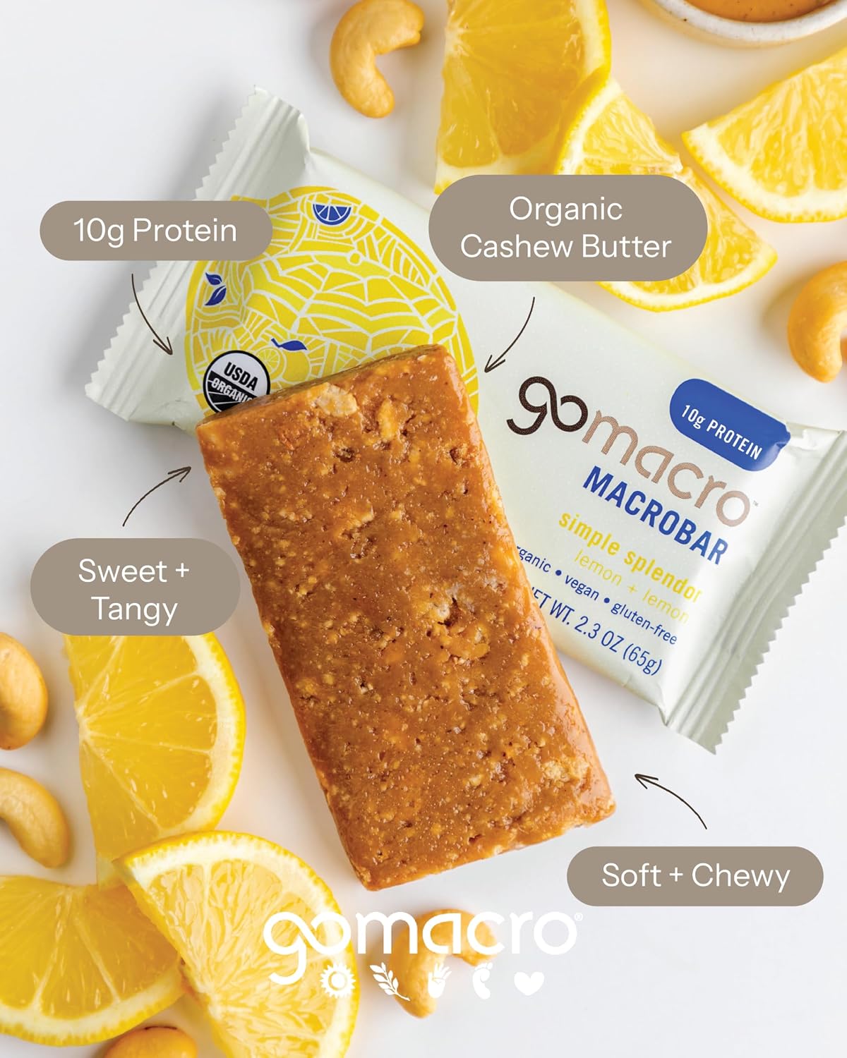 Gomacro Organic Lemon And Lemon Bars 2.3 Ounce 12 Count
