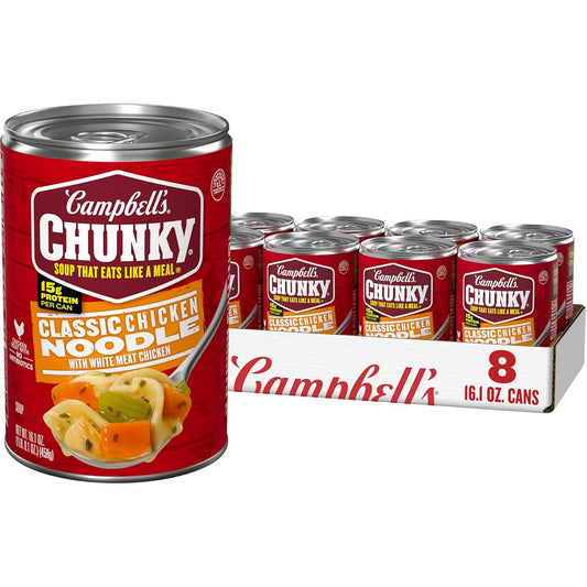 Campbell's Chunky Classic Chicken Noodle Soup, 16.1 Oz Cans, No Antibiotics, 8-Count Case