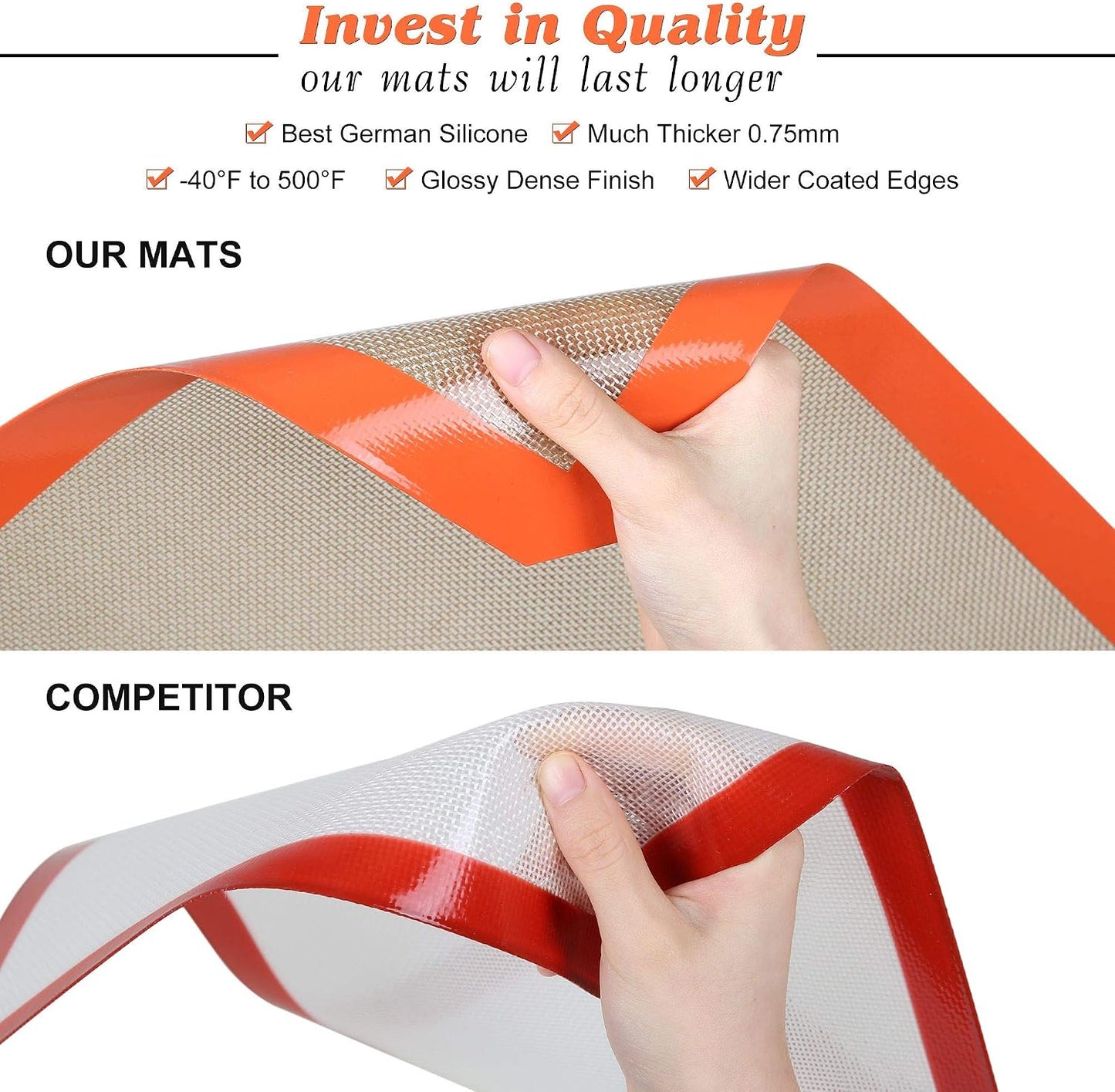 Best German Silicone Baking Mat - Half Sheet Baking Mat, Set of 2 | Non Slip Silicone Baking Sheet, Non Stick Reusable, BPA Free, PFOA Free, Non-toxic, Dishwasher Safe