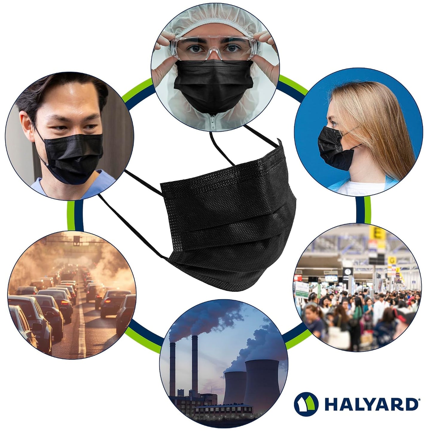 Halyard Black Disposable Face Mask with Earloops, ASTM LEVEL 3, Fog-Free, Pleat Style, 4-Layer Construction