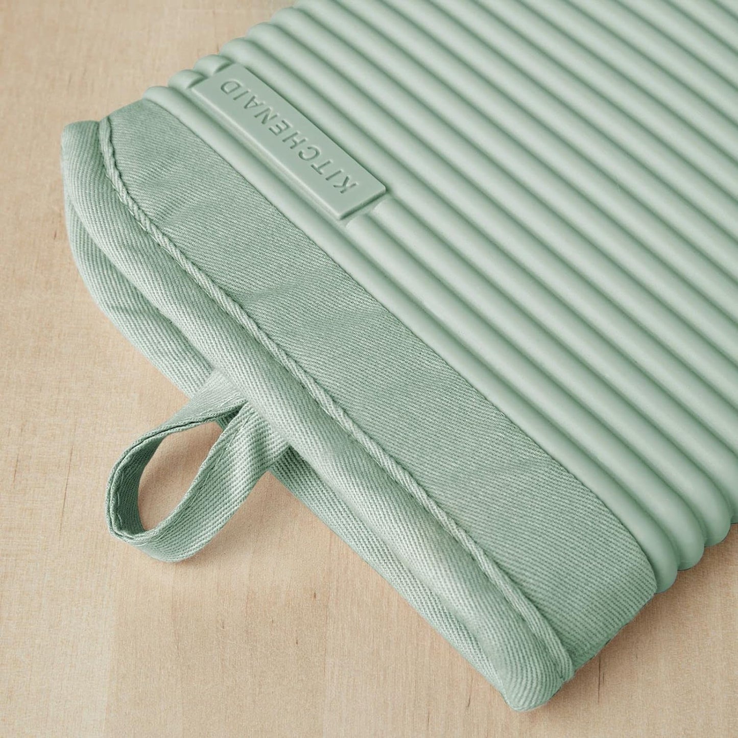 KITCHENAID Ribbed Soft Silicone Oven Mitt 2-Pack Set, 7.5"x13", Pistachio